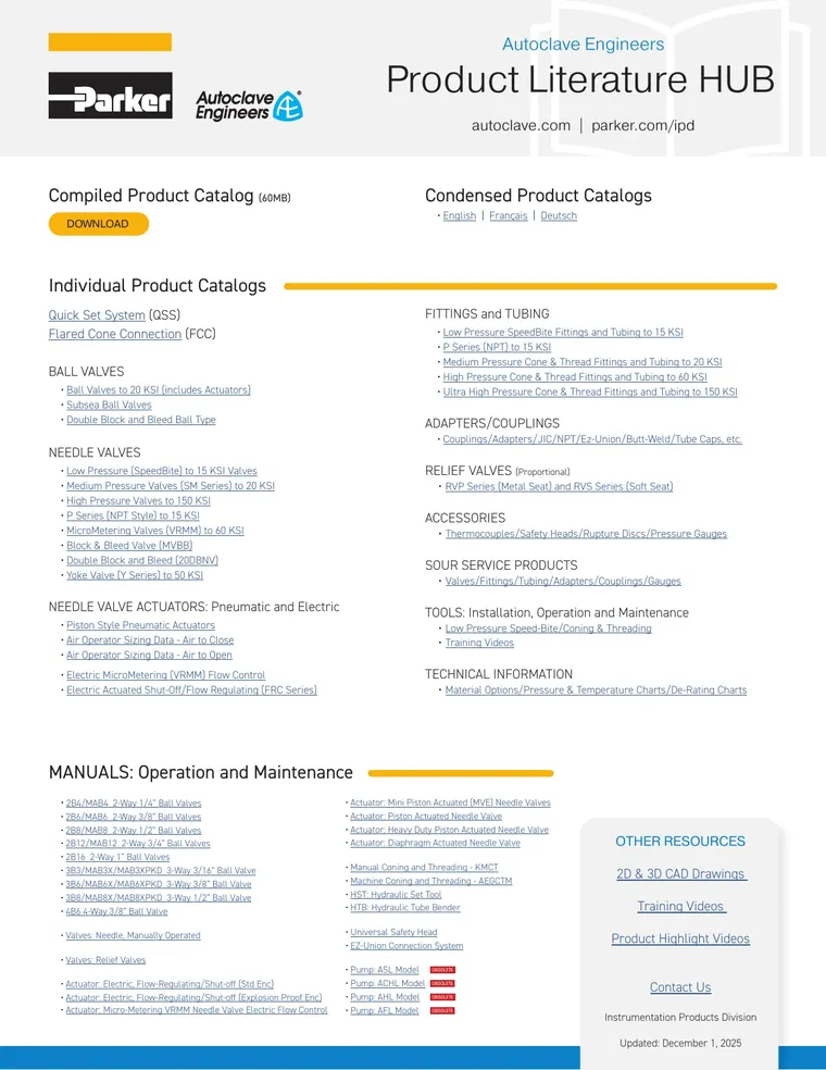 Parker Autoclave Engineers – Alta Pressão
